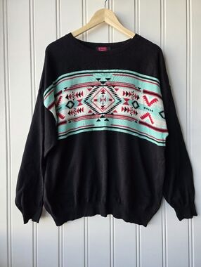 Rock & Roll Denim Aztec Pullover Cotton Western Style Sweater Womens Large
